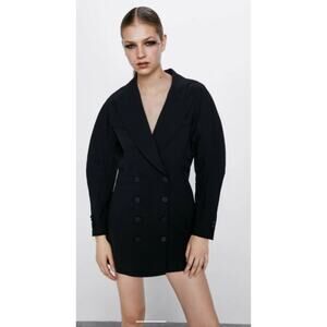 Zara Full Sleeve Double Breasted Tuxedo Mini Dress Black Woman's Small NWT